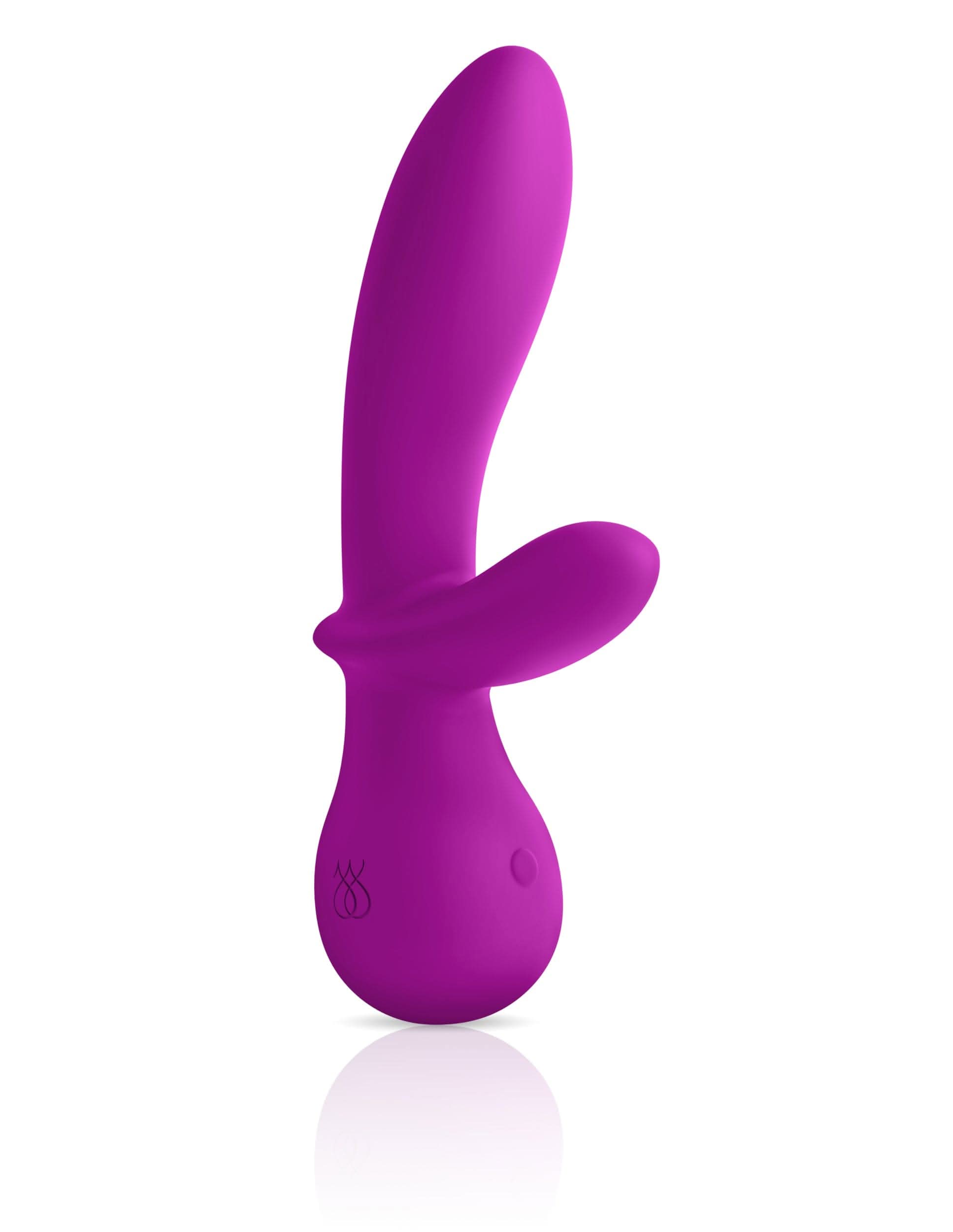 The JIMMYJANE® G Rabbit is a purple silicone vibrator with dual stimulation arms designed for intense G-spot pleasure, shown on a white background.
