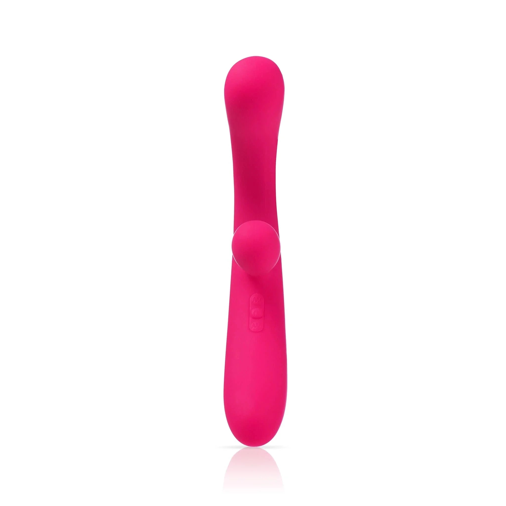 The JIMMYJANE® Reflexx™ 3 bright pink silicone vibrator features a curved design for targeted g-spot stimulation, shown standing upright on a white background.