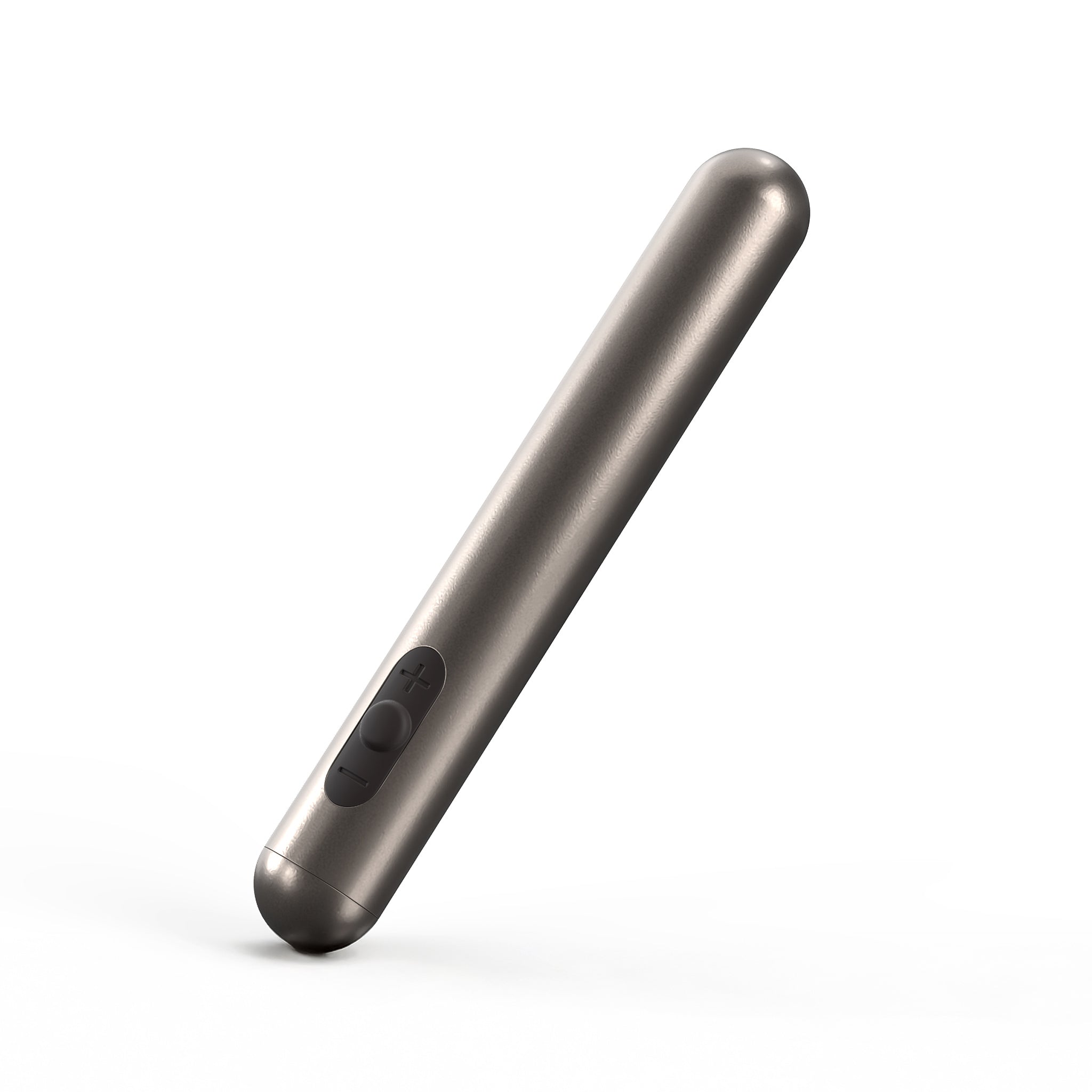 The JIMMYJANE® Chroma™ is a sleek metallic cylindrical remote with plus, minus, and central buttons, designed for waterproof performance and displayed on a white background.
