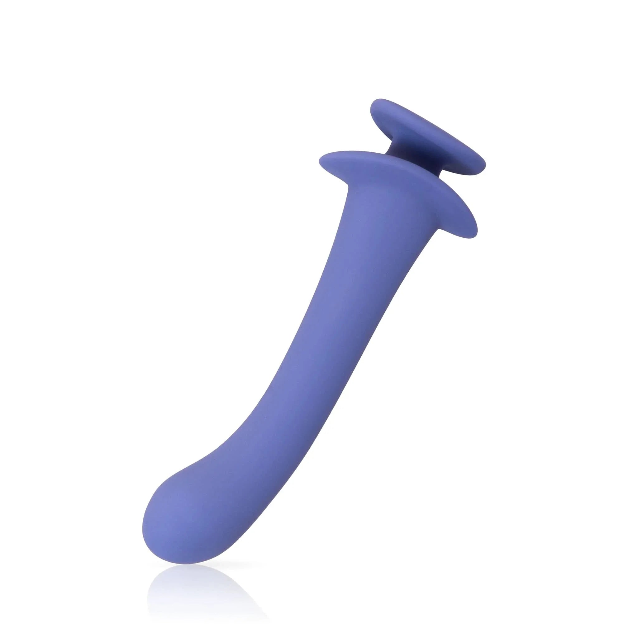 The JIMMYJANE® Cyra™ 6-inch is a curved, purple silicone dildo with dual flared ends and a pleasure curve for comfort. Waterproof and versatile, its shown against a white background.