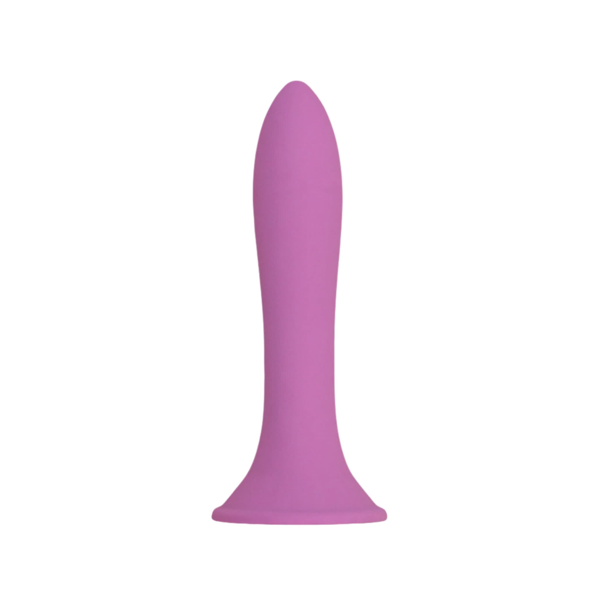 The JIMMYJANE® Canta™ 7-inch purple silicone dildo features a flared base and strong suction cup, shown standing upright against a white background.