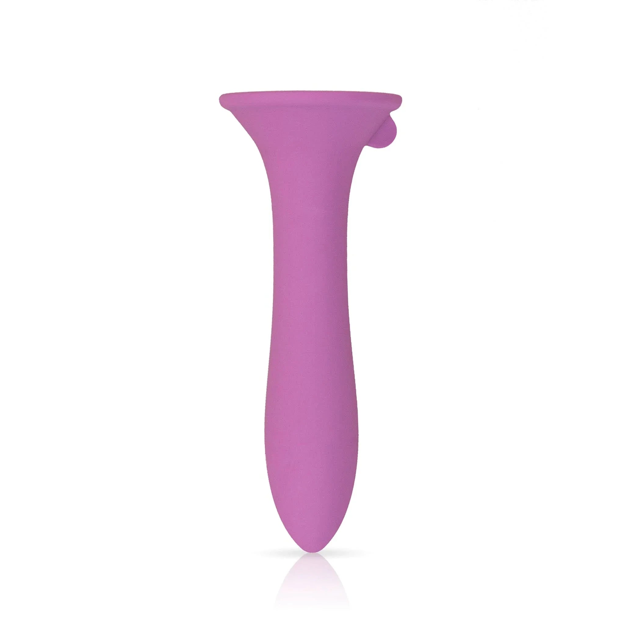 The JIMMYJANE® Canta™ 7-inch purple silicone menstrual cup inserter stands upright on a white background, designed for easy handling and compatible with other waterproof sex toys.