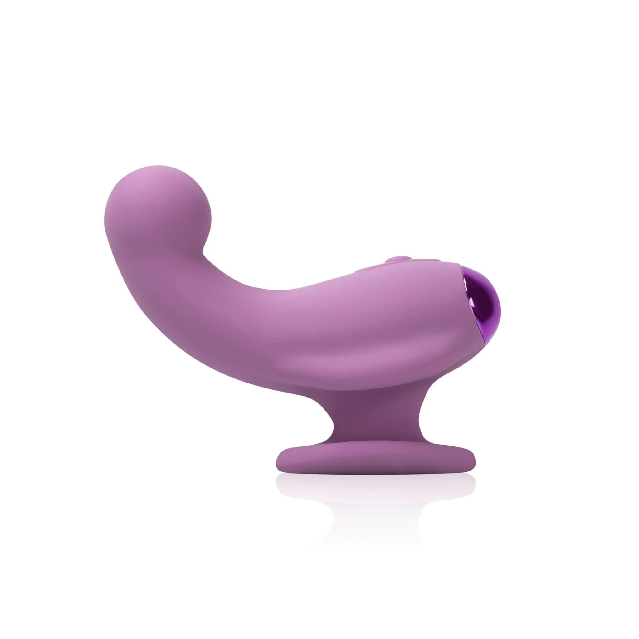 The JIMMYJANE® Curved Gripp™ is a purple silicone adult toy with a suction base, designed for g-spot stimulation, shown on a white background.