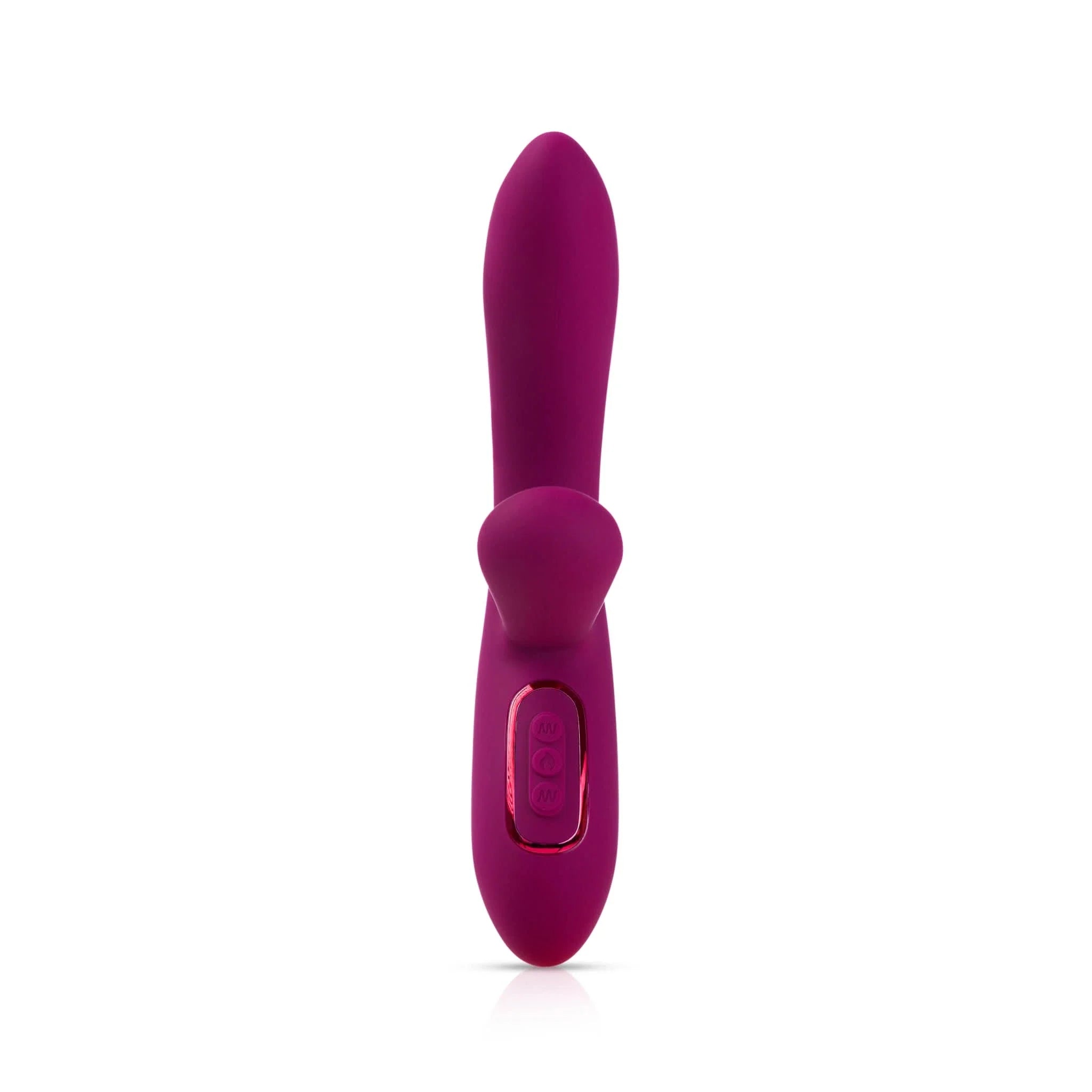 The JIMMYJANE® Solis™ is a purple silicone Rabbit vibrator with a curved shaft, built-in control button, and stereophonic vibrations, shown on a white background.