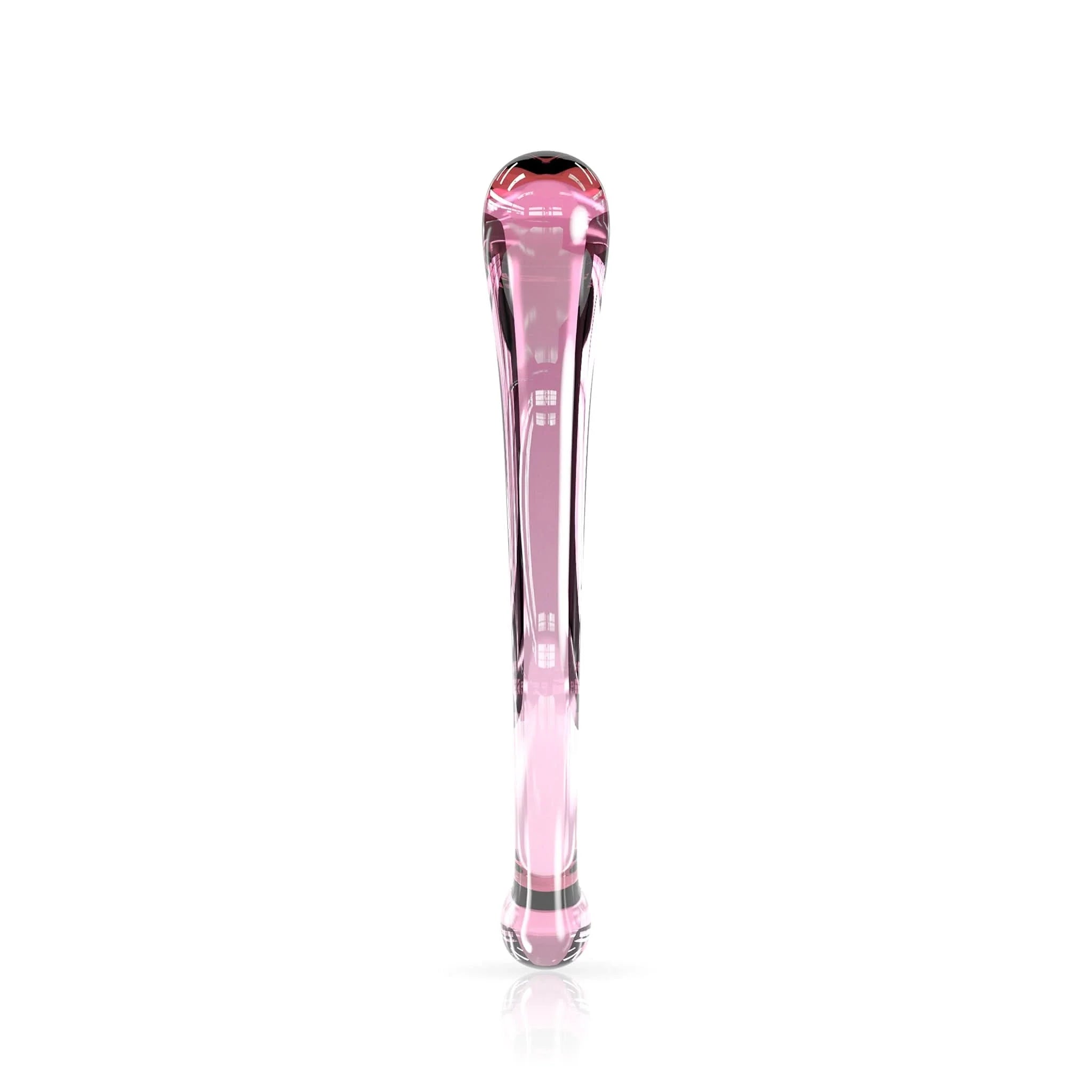 The JIMMYJANE® Gama 9-inch is a tall, slender sculpture crafted from pink and clear borosilicate glass, standing upright on a white background.