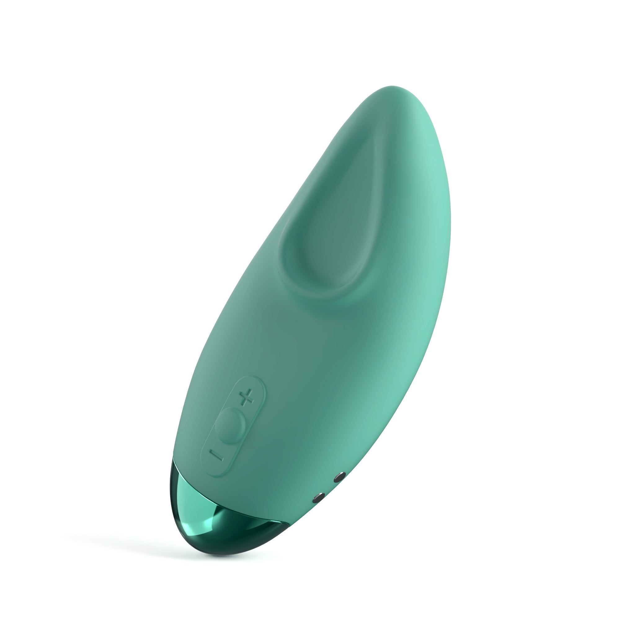 The JIMMYJANE® Form 3® Pro is a teal silicone lay-on vibrator featuring simple controls, designed for clitoral stimulation and shown on a white background.