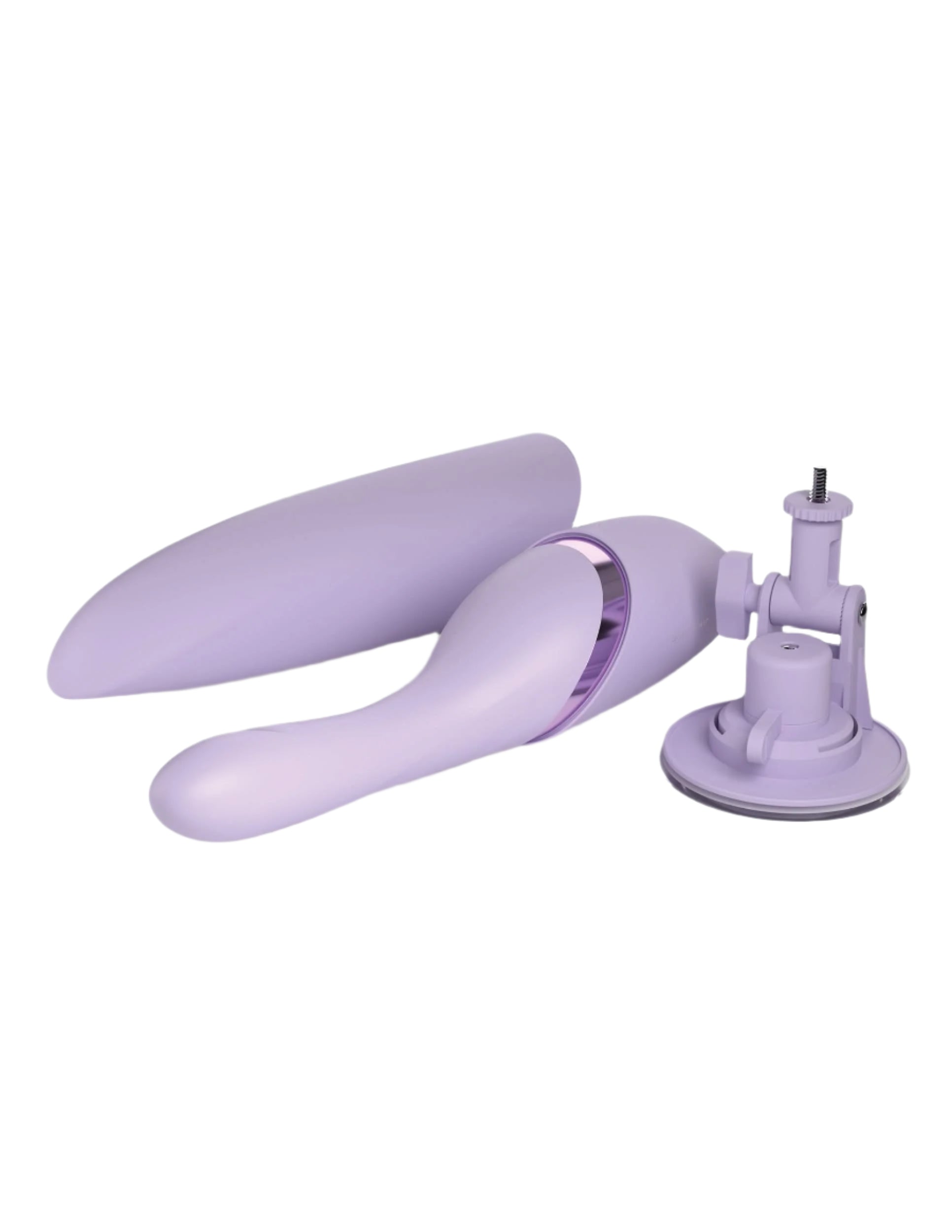 Two purple, smooth Hello Bang™ wand devices by JIMMYJANE® feature powerful vibration and a suction-cup mount, displayed on a white background.