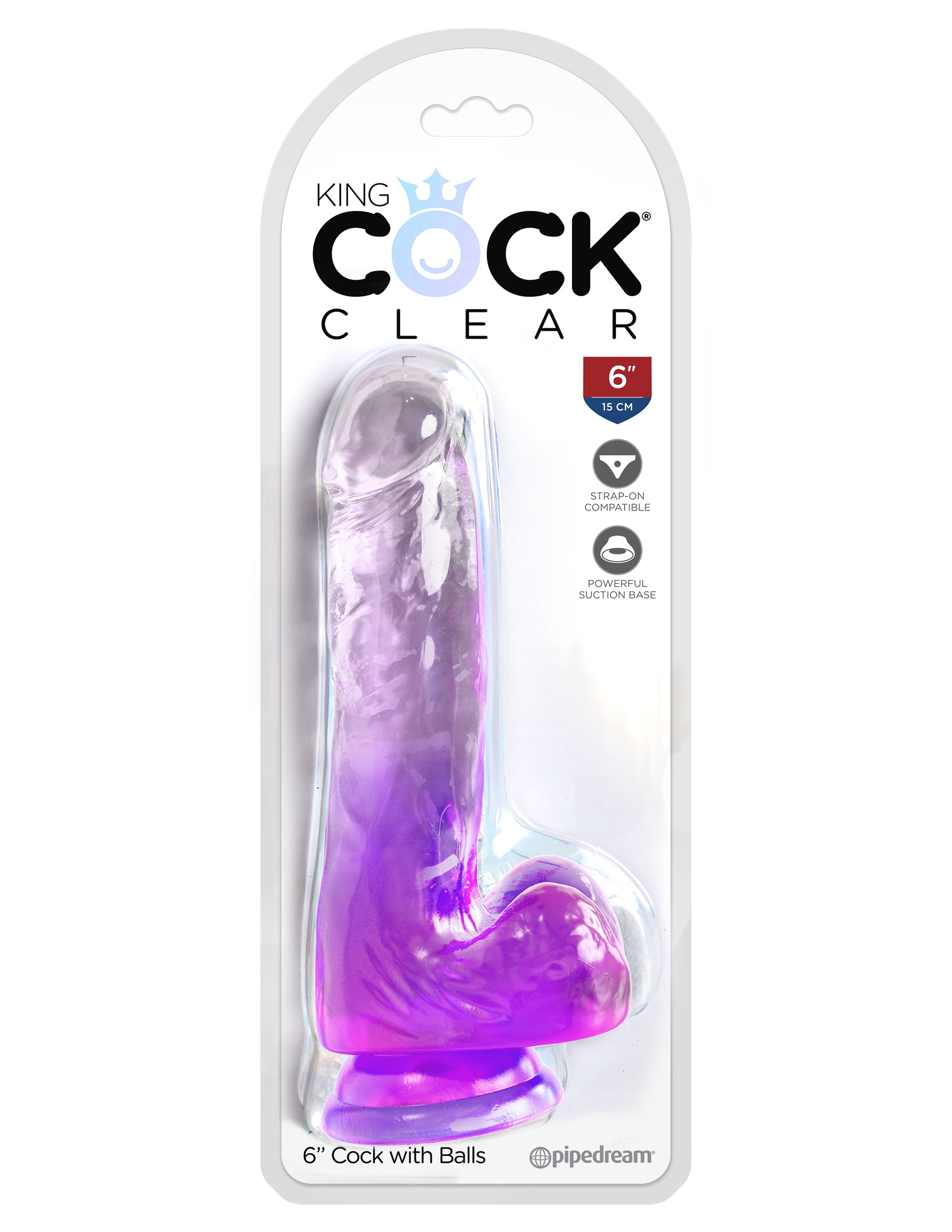 King Cock Clear 6" with Balls - Purple