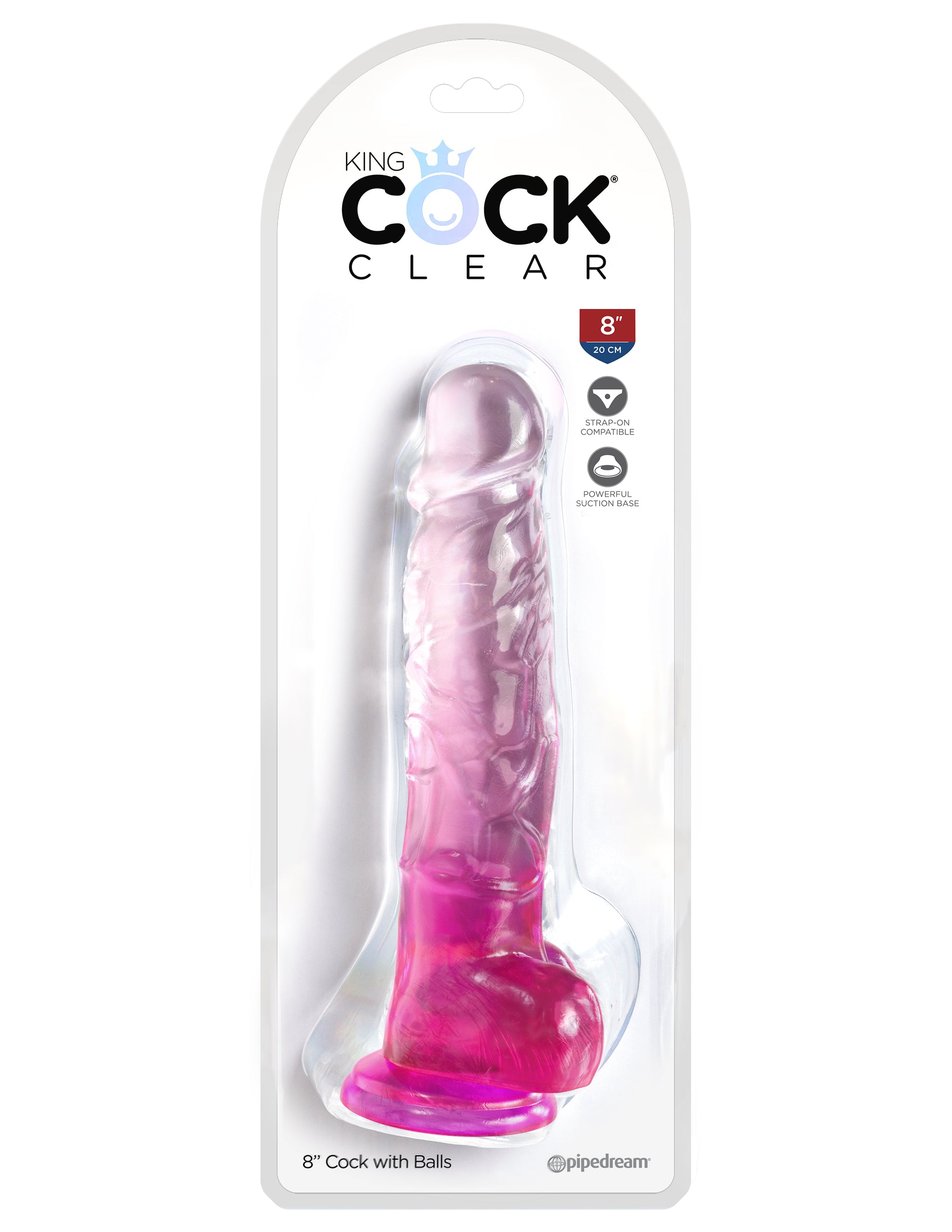 King Cock Clear 8" with Balls - Pink