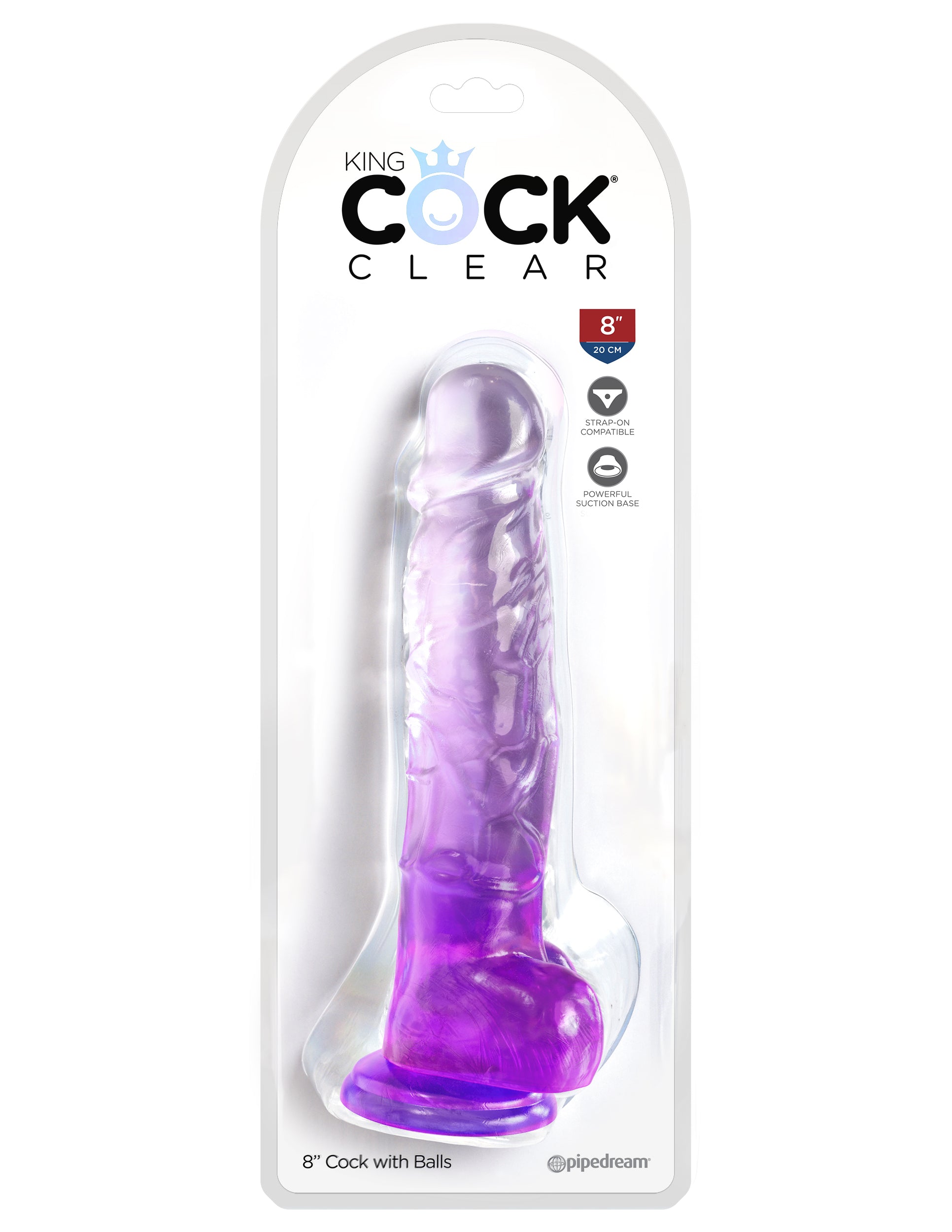 King Cock Clear 8" with Balls - Purple