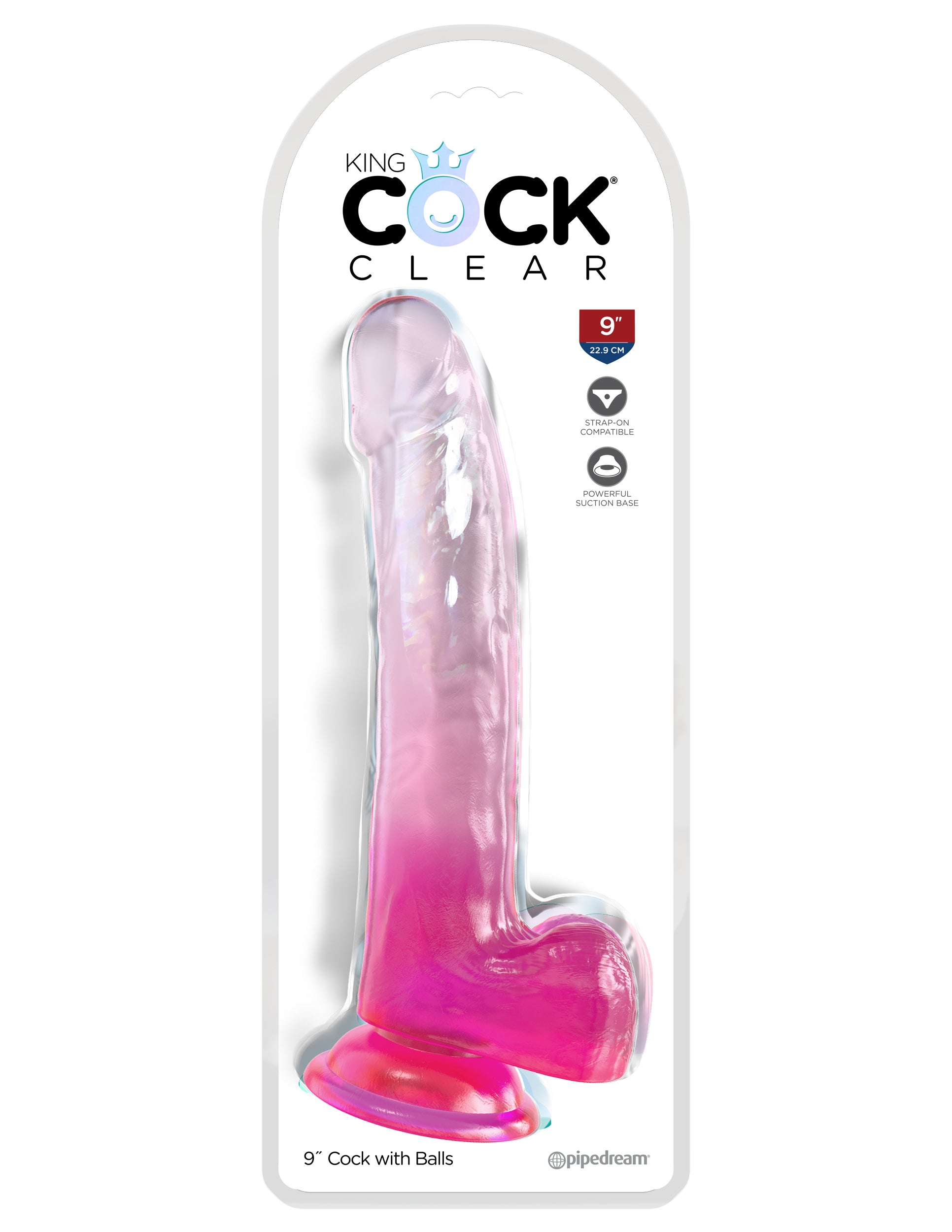 King Cock Clear 9" with Balls - Pink