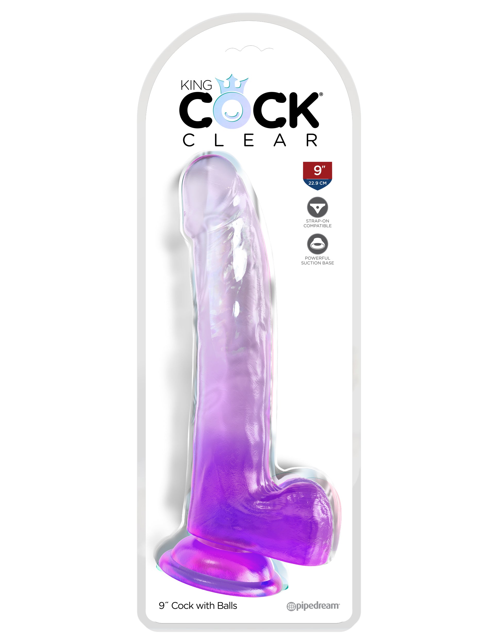 King Cock Clear 9" with Balls - Purple