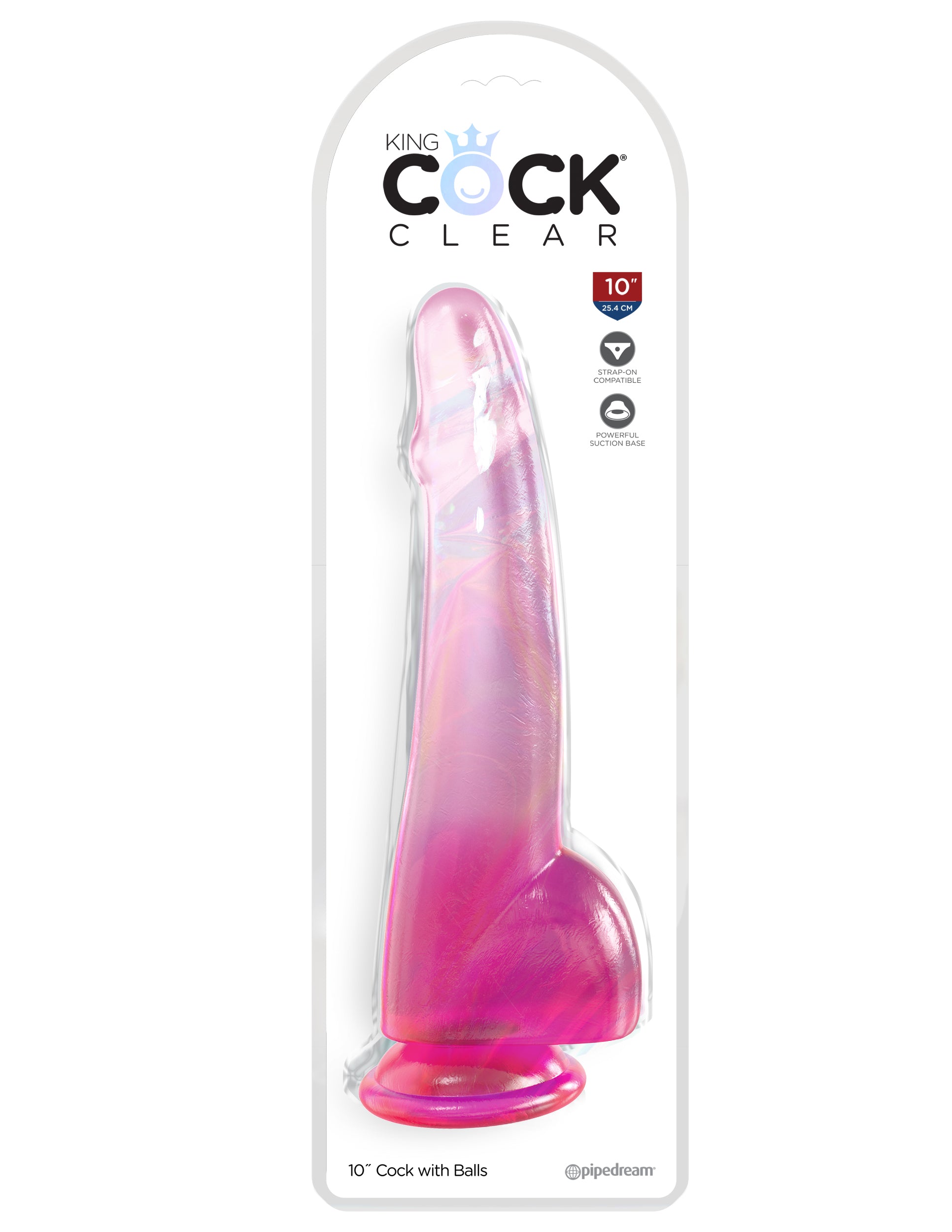 King Cock Clear 10" with Balls - Pink