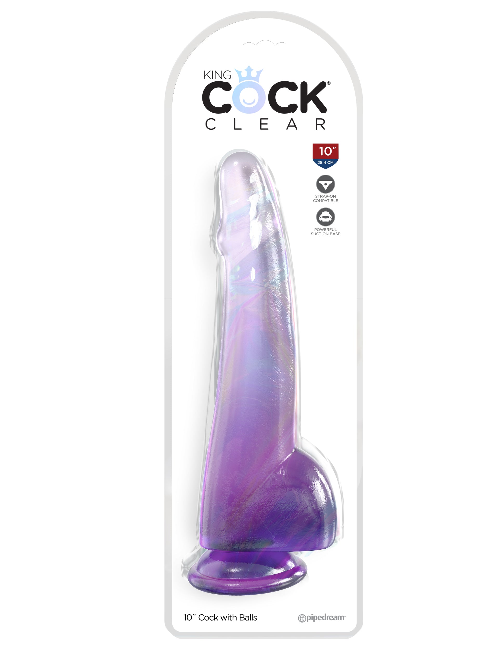 King Cock Clear 10" with Balls - Purple