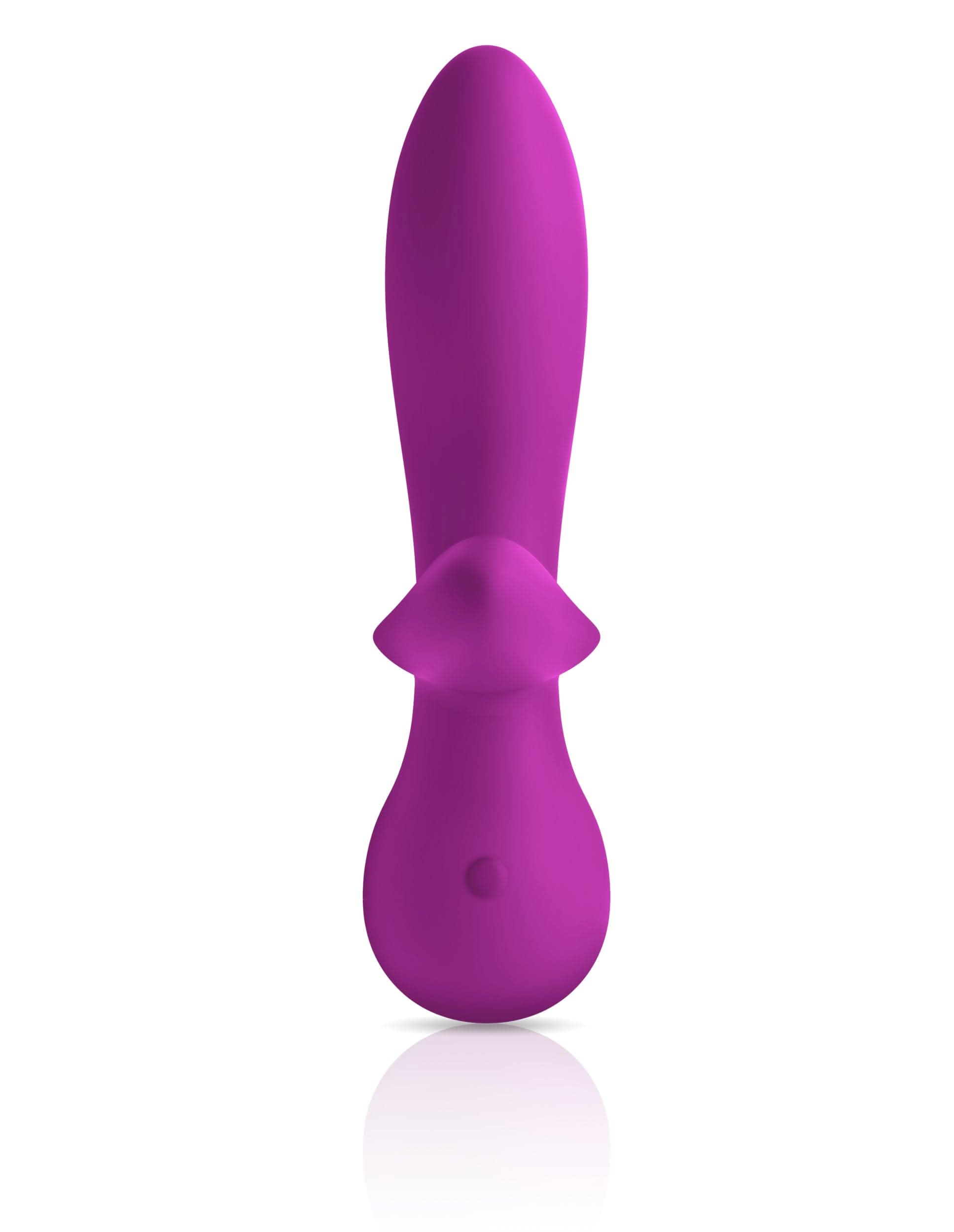 The JIMMYJANE® G Rabbit is a purple silicone personal massager with a curved, tapered shape and flared base, designed for g-spot stimulation. Shown on a white background.