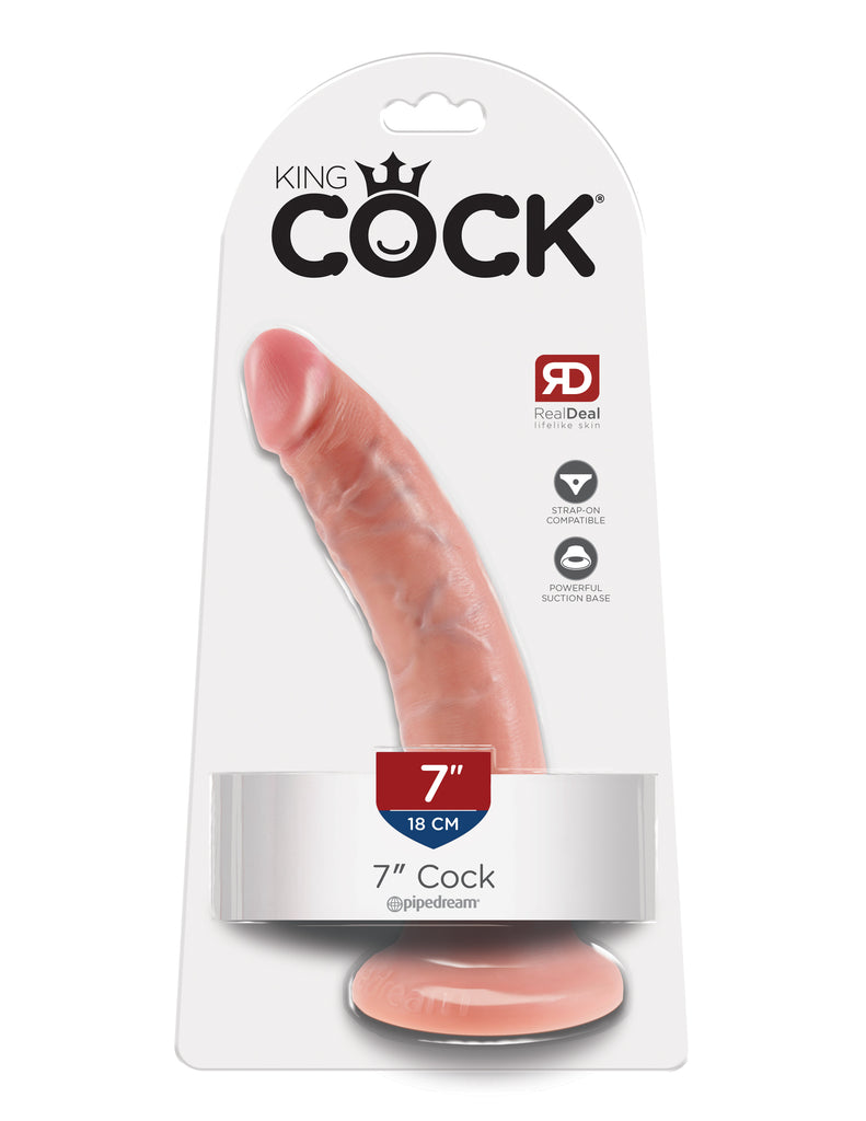 This is an image of The King Cock¬ 7" Cock - Light. . Do you want your first dildo to look and feel just like the rock-hard stud you've always fantasized about? Stop dreaming and get down with the King! Every vein, every shaft, and every head is carefully handcrafted with exquisite detail to give you the most realistic experience ever imagined.