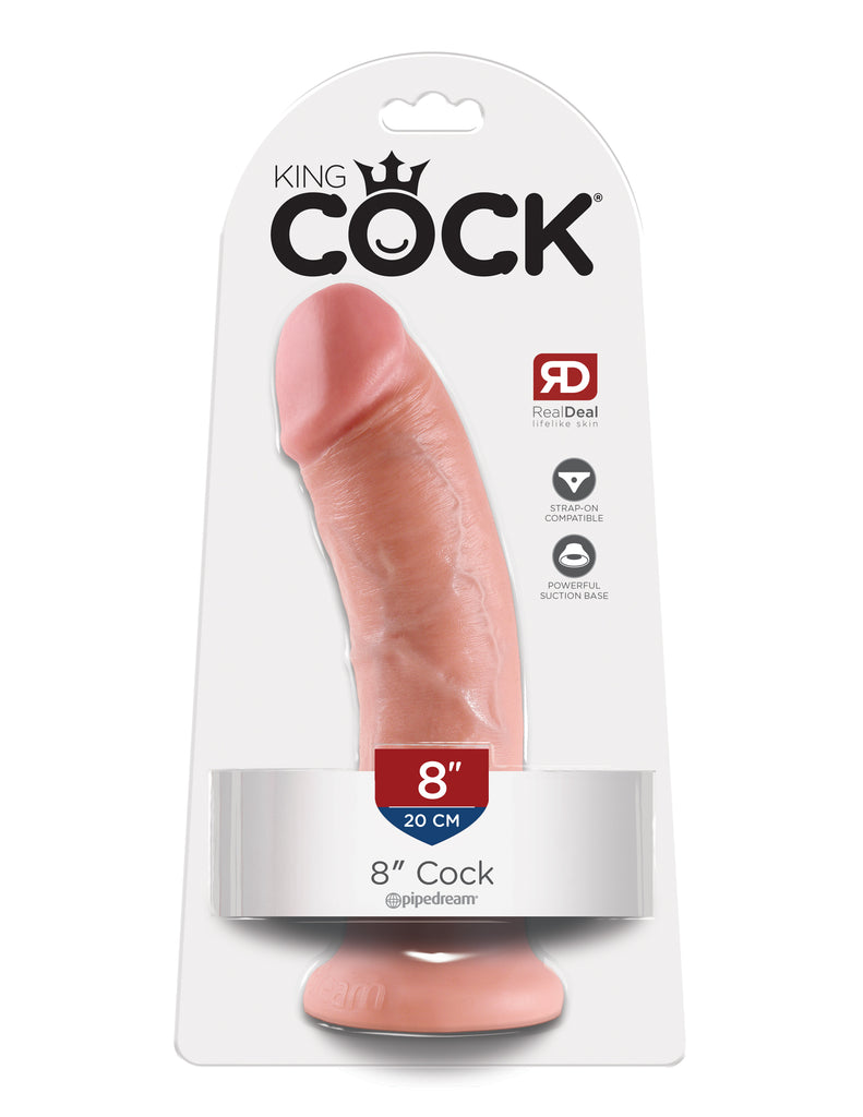 This is an image of The King Cock¬ 8" Cock - Light. . Do you want your first dildo to look and feel just like the rock-hard stud you've always fantasized about? Stop dreaming and get down with the King! Every vein, every shaft, and every head is carefully handcrafted with exquisite detail to give you the most realistic experience ever imagined.