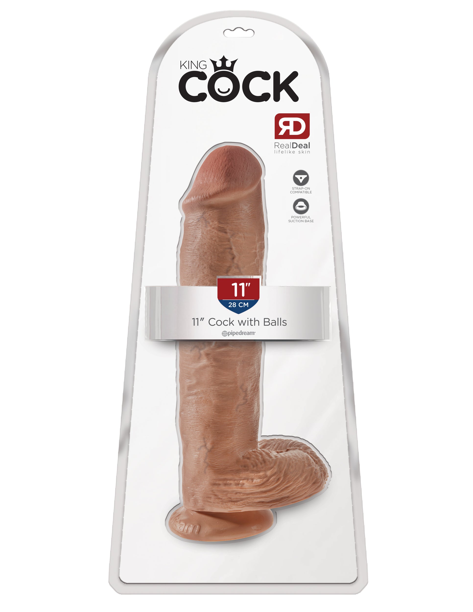This is an image of The King Cock¬ 11" Cock with Balls - Tan. . Do you want your first dildo to look and feel just like the rock-hard stud you've always fantasized about? Stop dreaming and get down with the King! Every vein, every shaft, and every head is carefully handcrafted with exquisite detail to give you the most realistic experience ever imagined.