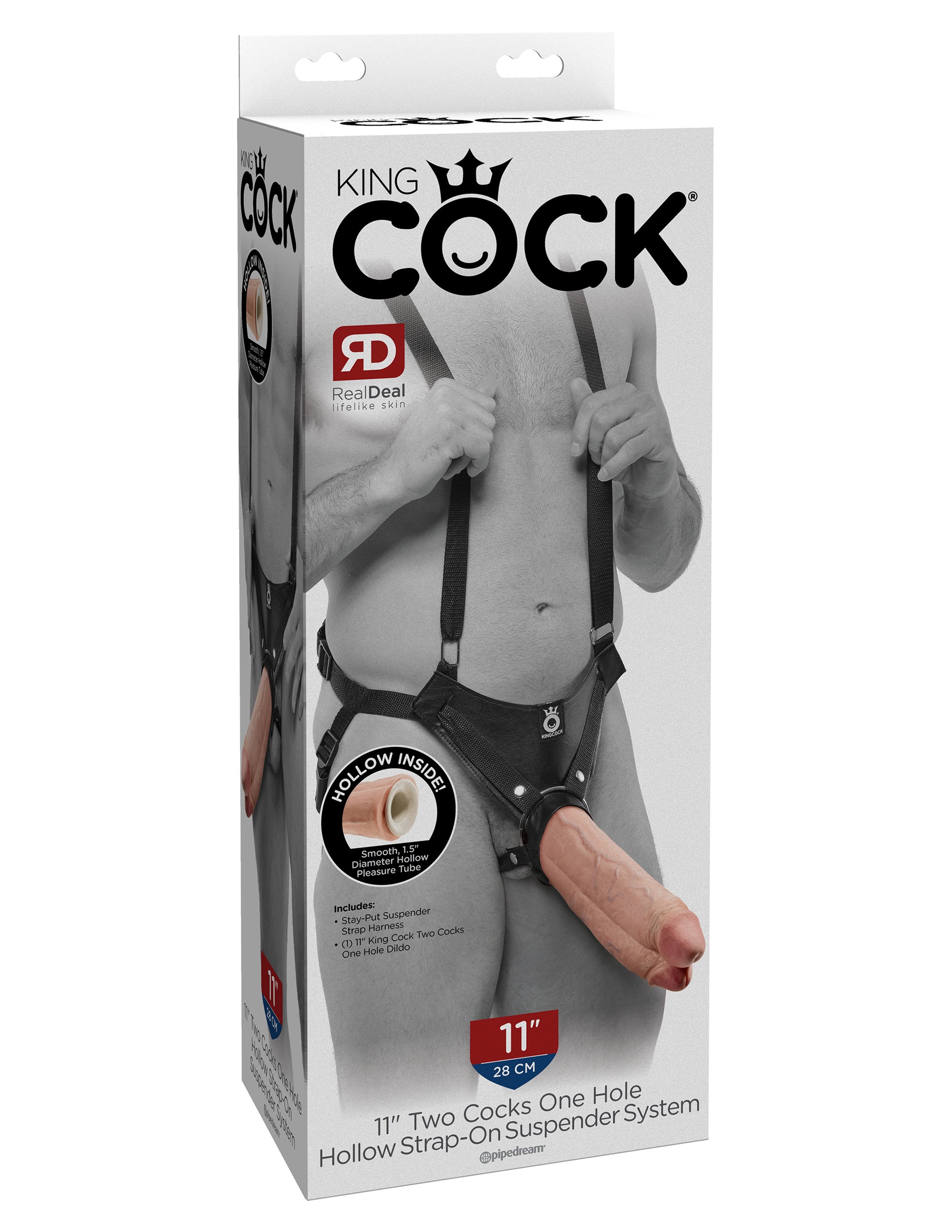 King Cock 11" Two Cocks One Hole Hollow Strap on Suspender System