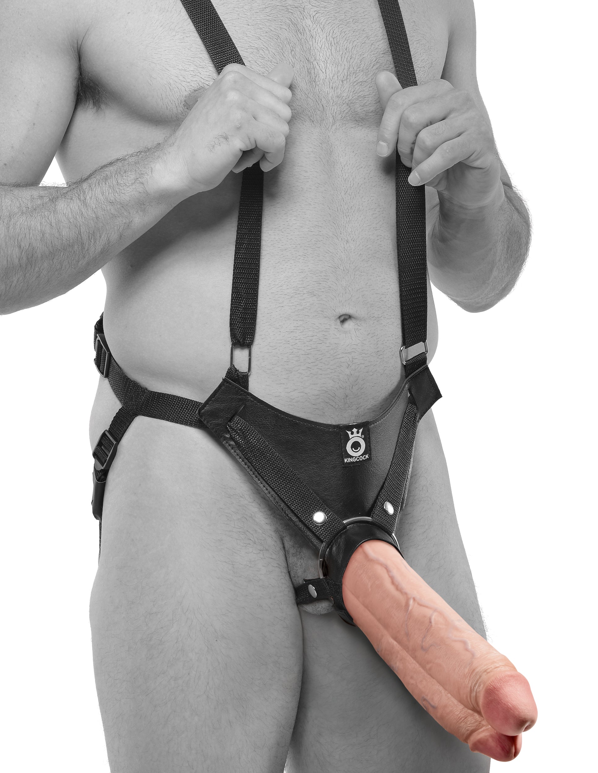 King Cock 11" Two Cocks One Hole Hollow Strap on Suspender System