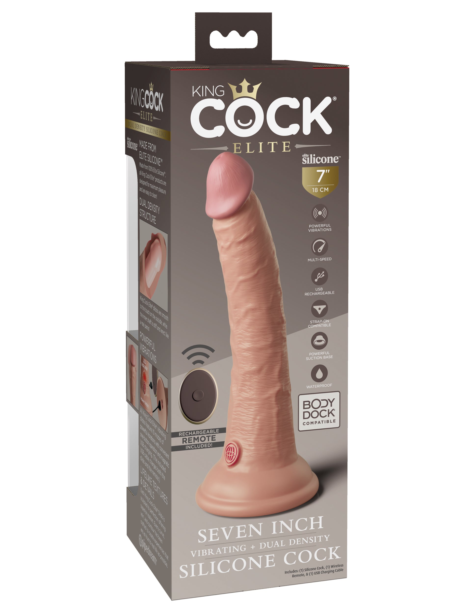 King Cock Elite 7" Vibrating Silicone Dual Density Cock with Remote