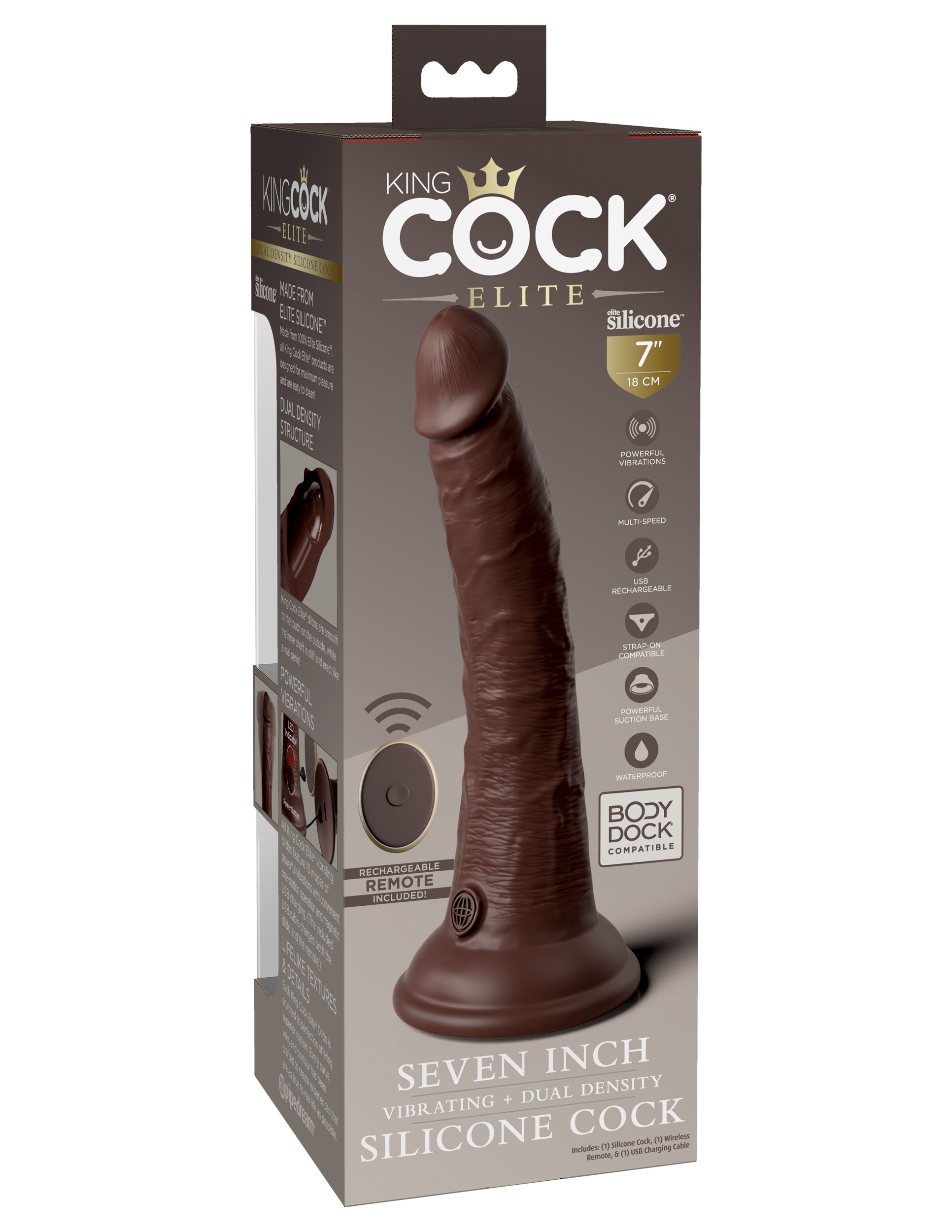 King Cock Elite 7" Vibrating Silicone Dual Density Cock with Remote