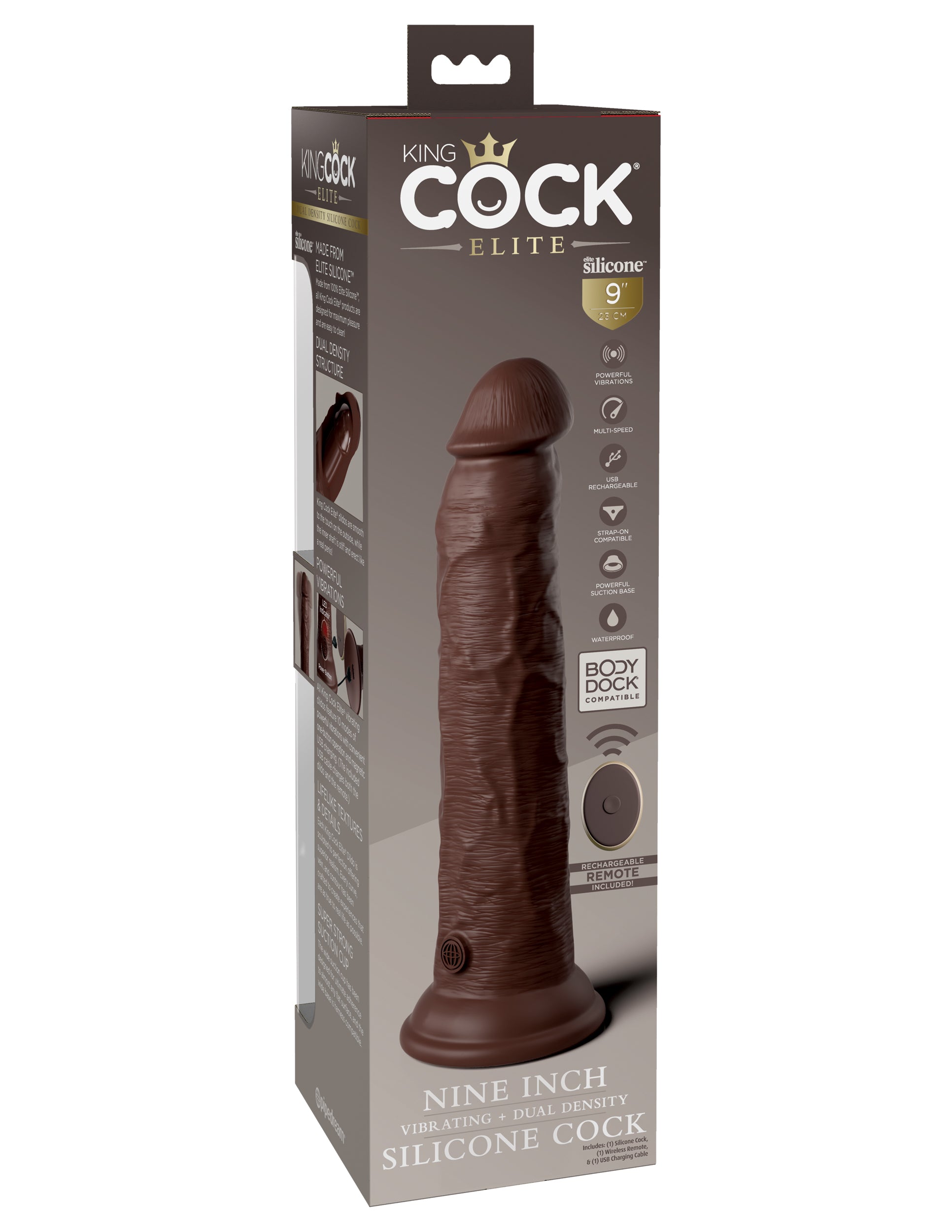 King Cock Elite 9" Vibrating Silicone Dual Density Cock with Remote