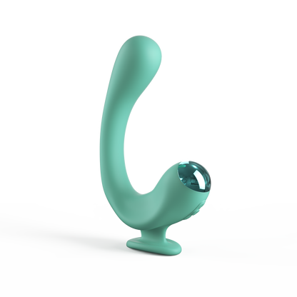 The JIMMYJANE® Reflexx™ Gripp™ 2 is a teal, curved silicone G-spot massager with a rounded base and metallic accent, designed as a discreet vibrator.