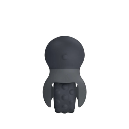 The JIMMYJANE® Evoke® Rol-o is a small, gray, octopus-shaped silicone massager featuring a textured roller on the bottom and an EZ Grip Handle for comfortable use.