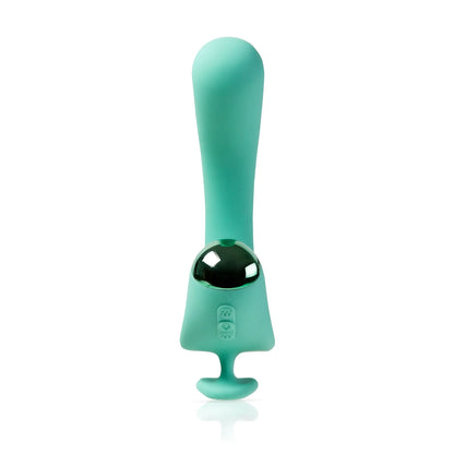 The JIMMYJANE® Reflexx™ Gripp™ 2 is a teal silicone massager with a rounded handle and metallic center accent, designed for precise clitoris or G-spot stimulation.