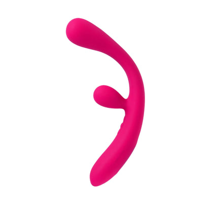 The JIMMYJANE® Reflexx™ 3 is a bright pink, curved silicone vibrator featuring dual motors and tips for intense internal and external G-spot stimulation, shown on a white background.