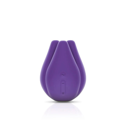 The JIMMYJANE® Pure UV Adult Toys Sanitizer and Love Pods™ Tre Clitoral Vibrator Bundle features a purple, tulip-shaped silicone vibrator with control buttons, shown upright on white—includes UV sanitizing for enhanced cleanliness.