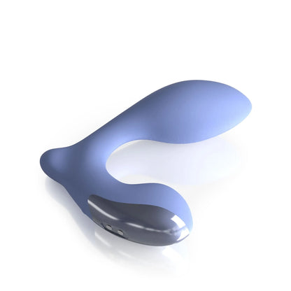 The JIMMYJANE® Neptune 2™ with Remote, a light blue silicone p-spot massager featuring a curved design, is shown on a white background.