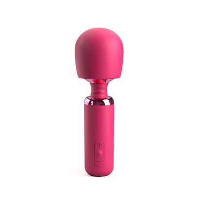 The JIMMYJANE® Exona™ Electric Massager offers a sleek handheld design with a rounded head, handle control buttons, and multiple vibration modes, and can stand upright for added convenience.