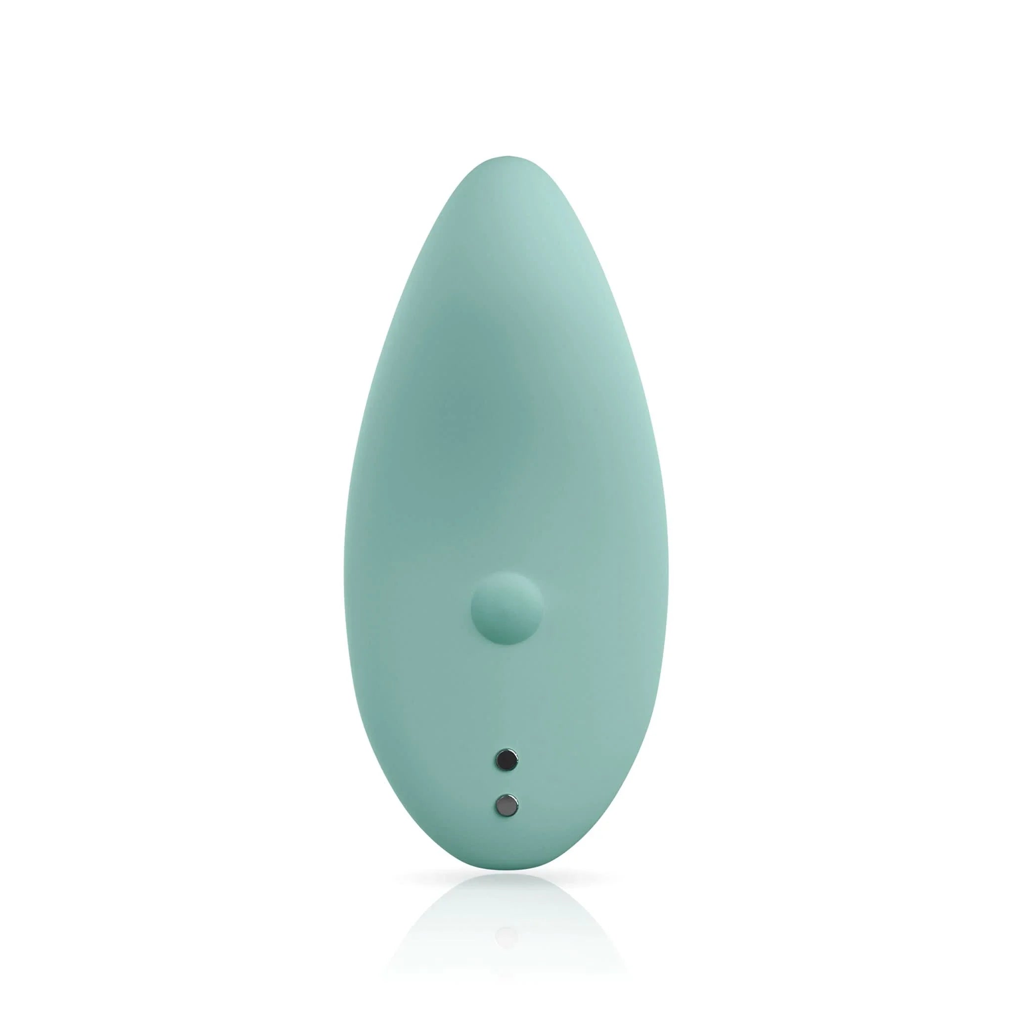 The Ascend 3® by JIMMYJANE® is a teal silicone, leaf-shaped device with a smooth surface and three small buttons near the base, featuring a flexible design for enhanced clitoral stimulation.