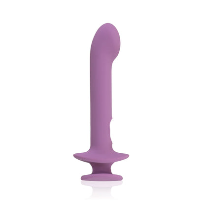 The JIMMYJANE® Chroma™ Sleeve 2, a purple silicone dildo with a flared base and ergonomic finger-holder, is shown upright against a white background.