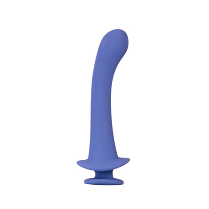 The JIMMYJANE® Cyra™ 6-inch blue silicone dildo features a pleasure curve, flared base, and is waterproof, shown here on a white background.