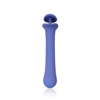 The JIMMYJANE® Cyra™ 6-inch is a blue silicone massage tool with a rounded end and unique top knob, designed as a waterproof sex toy for enhanced comfort, shown on a white background.