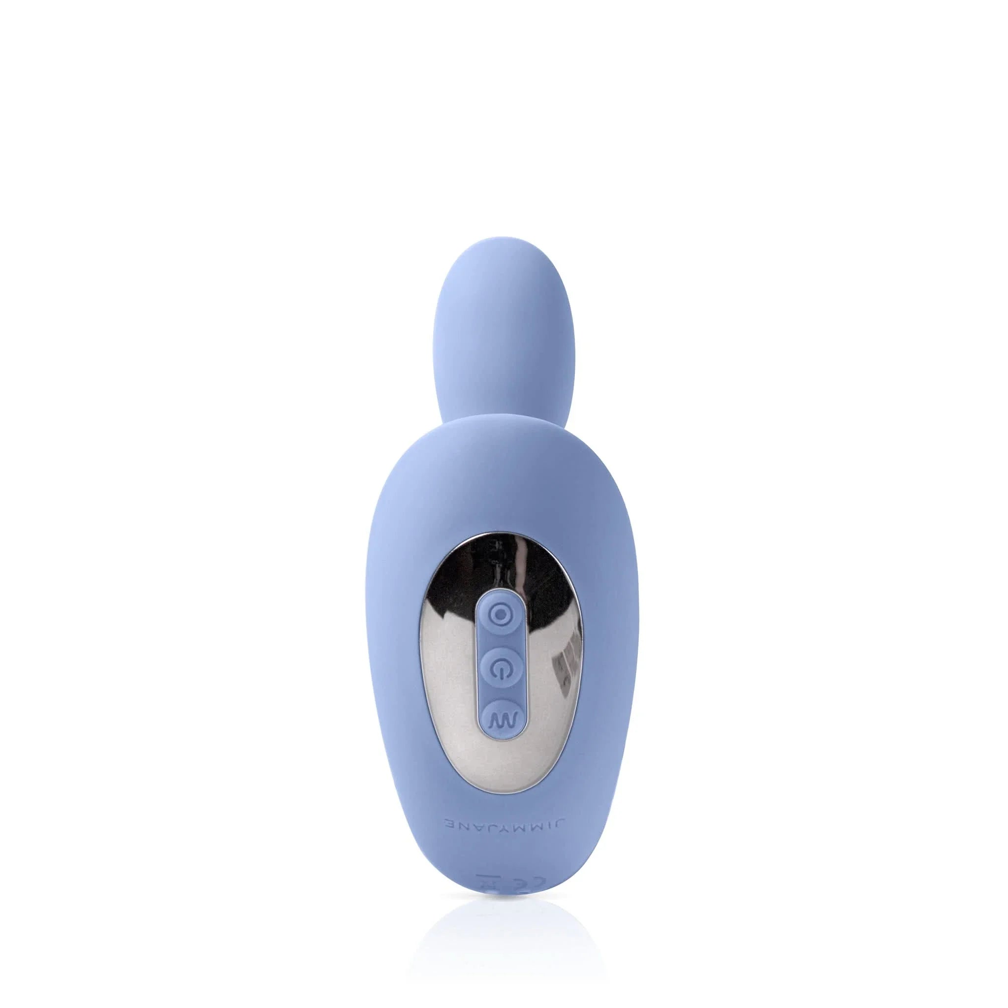 The JIMMYJANE® Pulsus™ is a blue handheld personal massager with a silver control panel and three buttons, specifically designed for effective prostate (P-spot) stimulation.