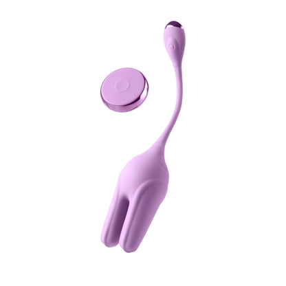 The JIMMYJANE® Form 2® Kegel Trainer is a purple silicone wearable vibrator with dual motors and remote control for pelvic floor muscle stimulation, displayed on a white background.