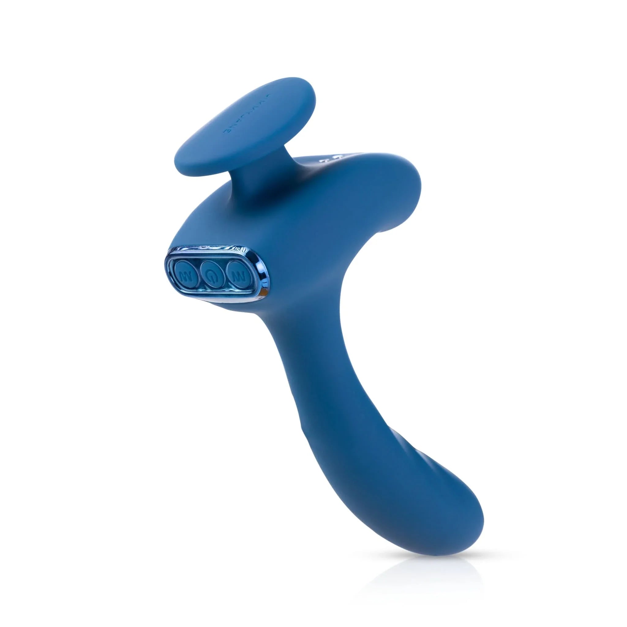 The JIMMYJANE® Solis™ Kyrios is a blue ergonomic prostate massager with dual motors, control buttons, and a curved handle, shown on a white background.