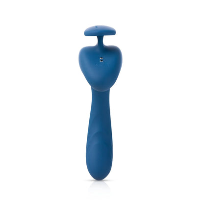 The JIMMYJANE® Solis™ Kyrios is a blue silicone prostate massager with a curved, ergonomic handle, dual motors, and a wide, rounded top, displayed on a white background.