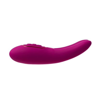 The JIMMYJANE® Solis™ Ascend 2® Pro is a purple, curved personal massager with a flexible dual ear design and control buttons, shown on a white background.