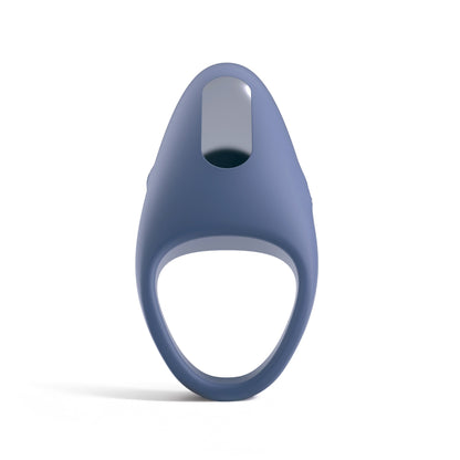 The JIMMYJANE® Tarvos™ with Remote, a blue silicone vibrating c-ring with metallic accent for clitoral stimulation, is displayed against a white background.