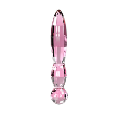 The JIMMYJANE® Cissus 7-inch is a faceted, cylindrical pink borosilicate glass dildo with a rounded base, shown upright against a white background.