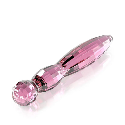 The JIMMYJANE® Cissus 7-inch is a pink, faceted borosilicate glass dildo with a rounded end, shown on a white background.
