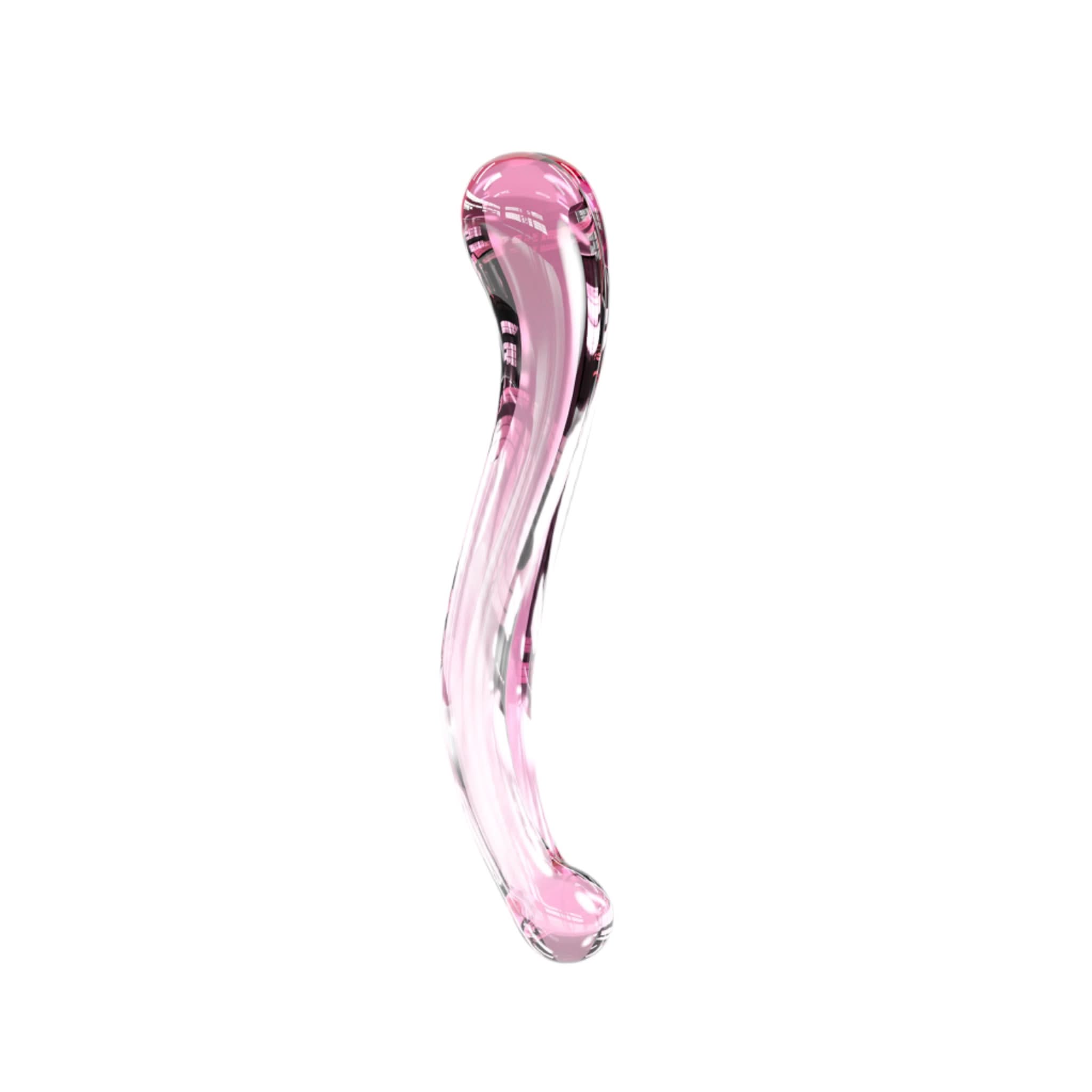 The JIMMYJANE® Gama 9-inch, a transparent pink curved borosilicate glass toy with smooth edges and refined G-spot design, rests elegantly on a white background.