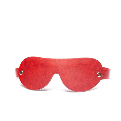 The JIMMYJANE® 4-Piece Bondage Set includes a red vegan leather eye mask with metal rivets, ideal for couples play and adding style to your bondage collection. Shown on a white background.