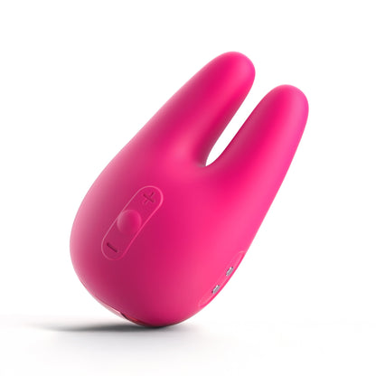 The JIMMYJANE® Form 2® Pro is a pink silicone dual-pronged personal massager with control buttons and a dual-motor design for powerful clitoral stimulation, shown on a white background.