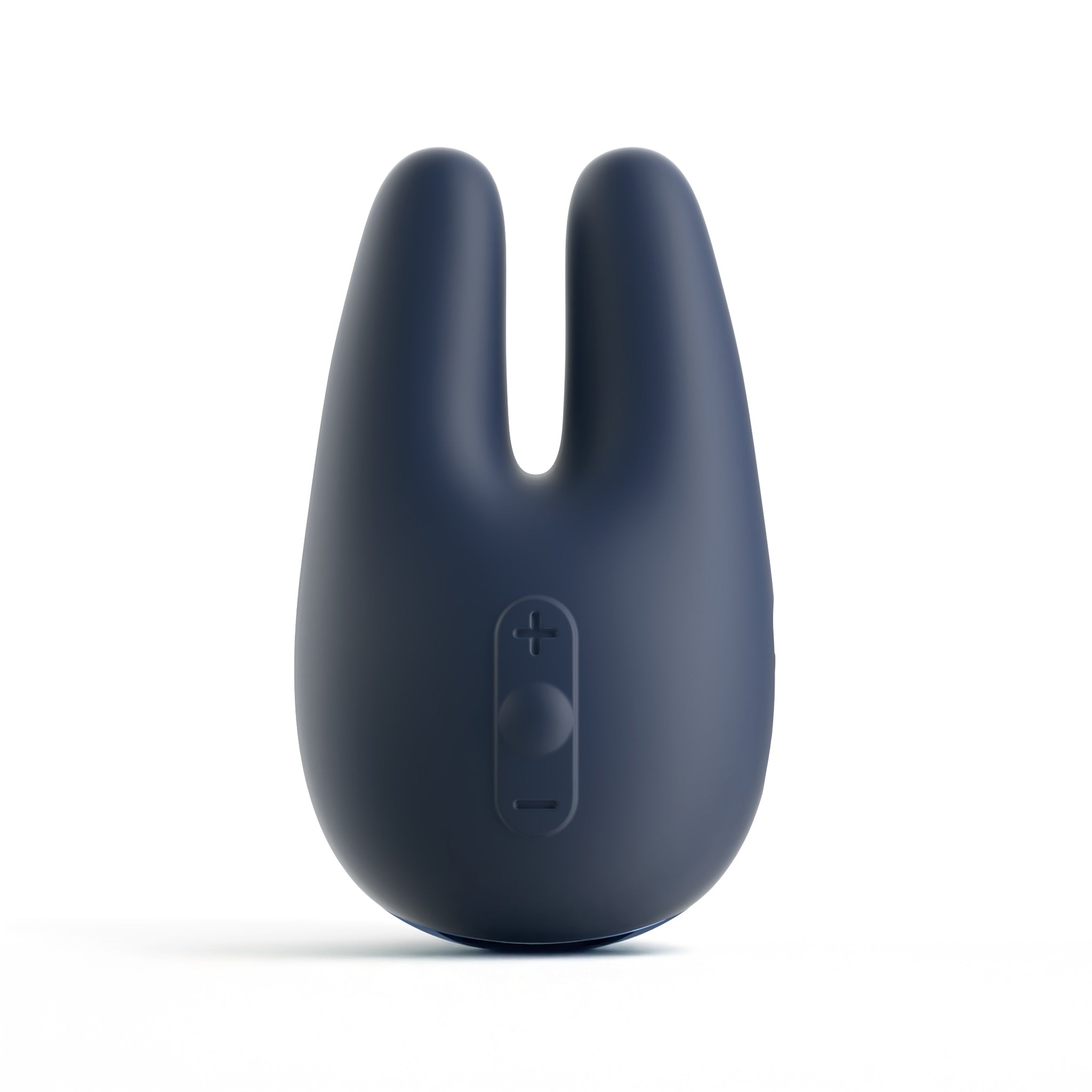 The JIMMYJANE® Form 2® Pro is a compact, dark blue silicone vibrator with dual motors and two prongs for targeted clitoral stimulation, easily managed by front-facing buttons.